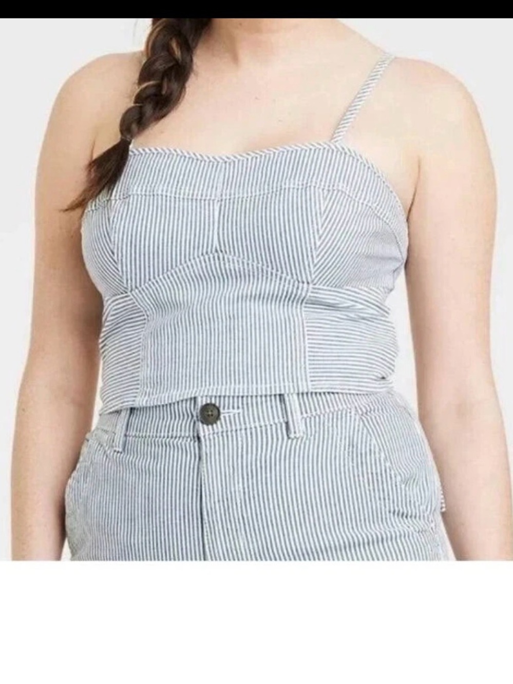 Universal thread - L - Striped Spaghetti Strap Cropped Bustier Top - Blue/White